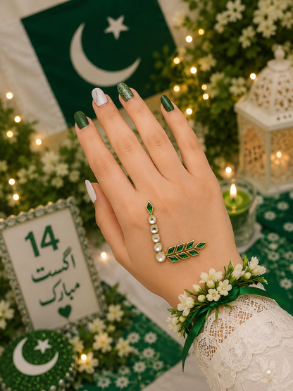 I–P Alphabet Kundan Flag Stickers | Green & White Initial Stickers | 14 August Special