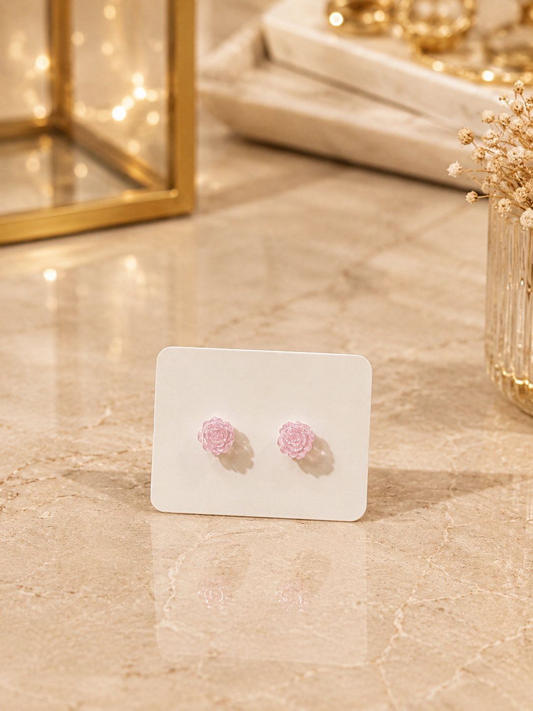 Pink Rose Stud Earrings – Cute Floral Design
