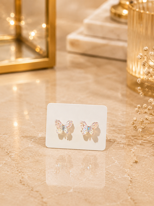 Crystal Butterfly Stud Earrings – Iridescent Pink Design