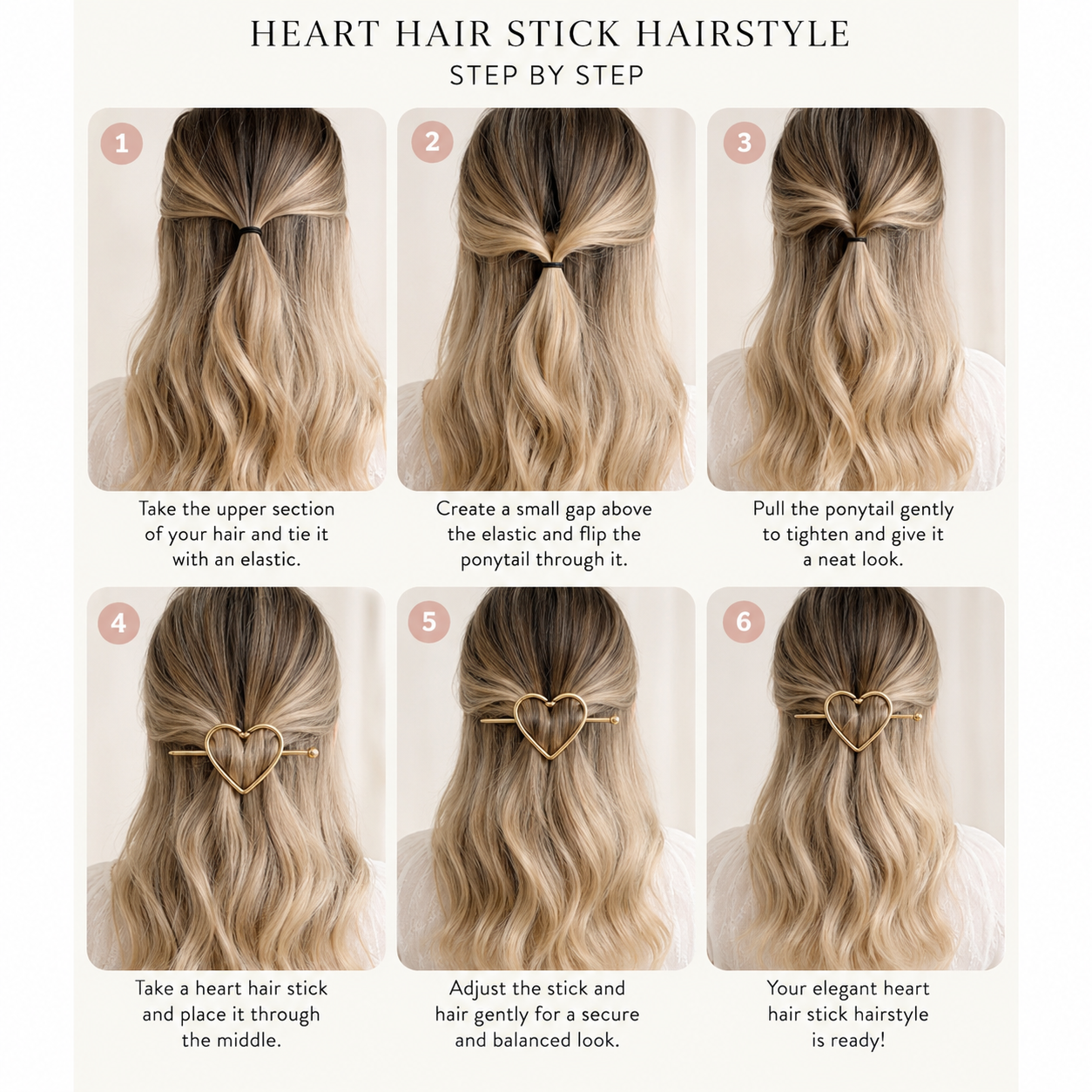 Golden Heart Hair Stick | Stainless Steel Hair Pin