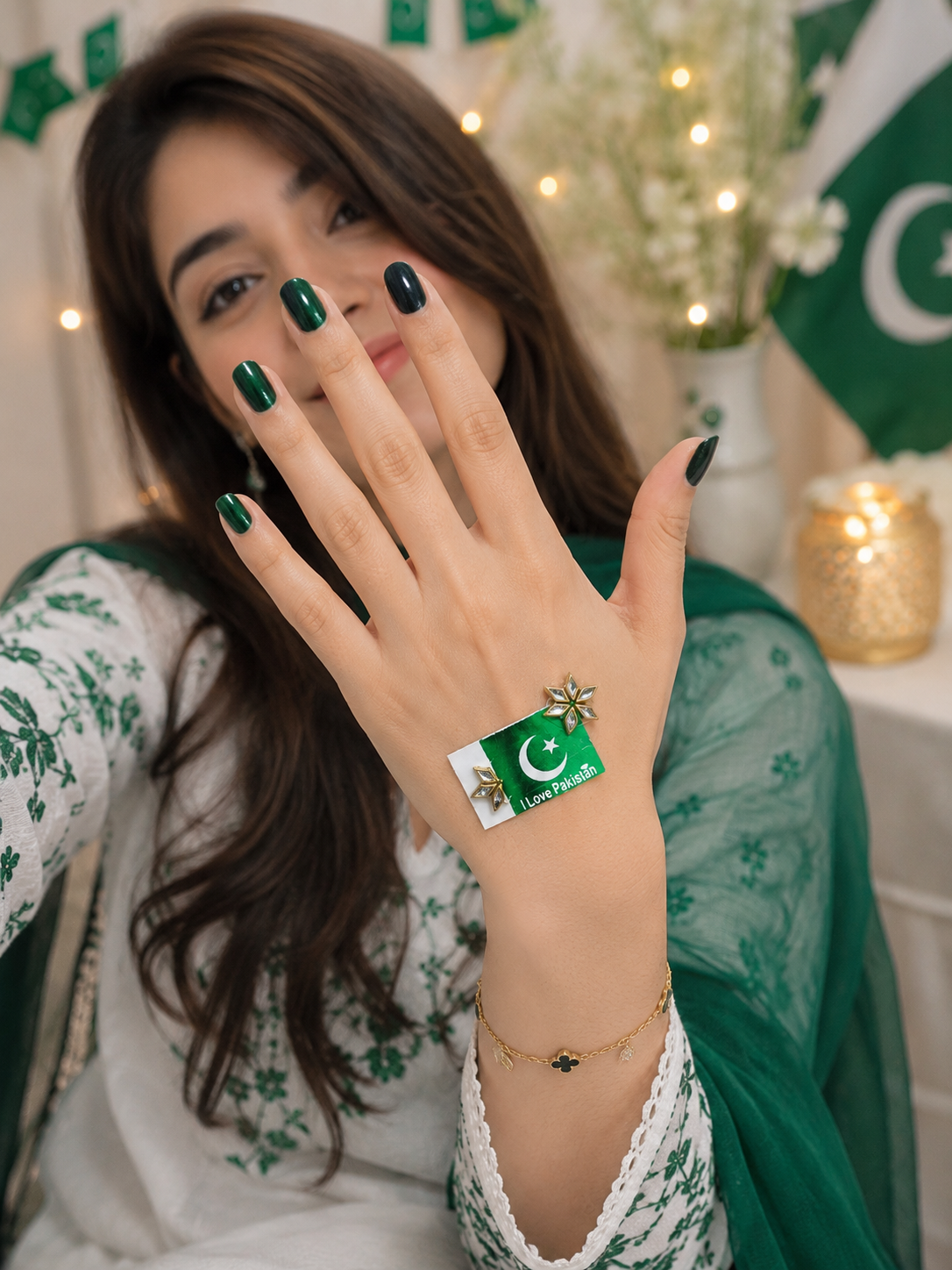 14 August Love Pakistan Kundan Sticker – Premium Reusable Self-Adhesive Decorative Sticker