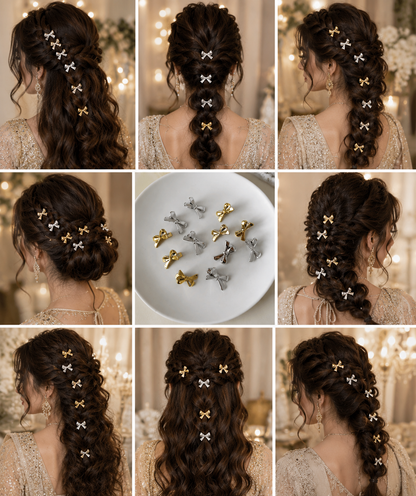5PCS Crystal Bow Hair Clips Set – Silver & Gold Elegant Hair Accessories for Women & Girls