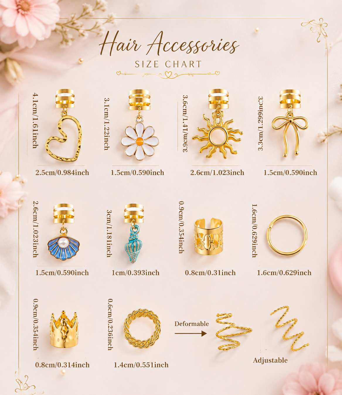 50PCS Gold Hair Rings & Hair Charms Set – Braid Accessories, Hair Jewelry for Braids, Ponytails & Wedding Hairstyles