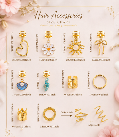 50PCS Gold Hair Rings & Hair Charms Set – Braid Accessories, Hair Jewelry for Braids, Ponytails & Wedding Hairstyles
