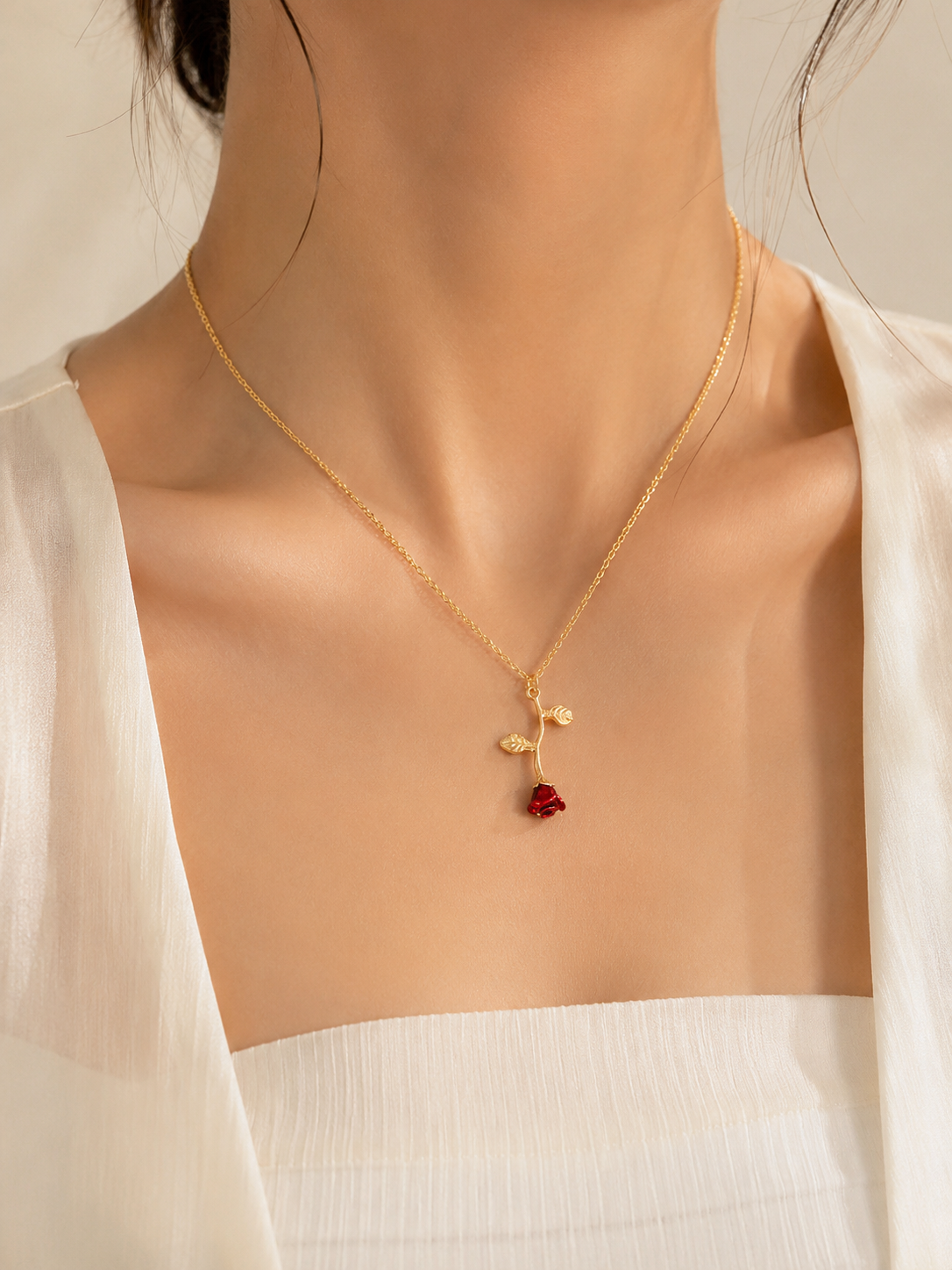 Rose Flower Pendant Necklace for Women | Minimal Gold Rose Necklace