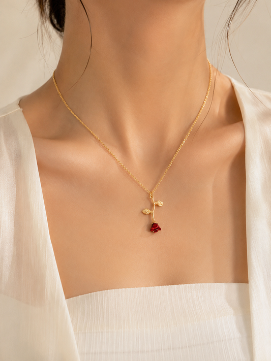 Rose Flower Pendant Necklace for Women | Minimal Gold Rose Necklace