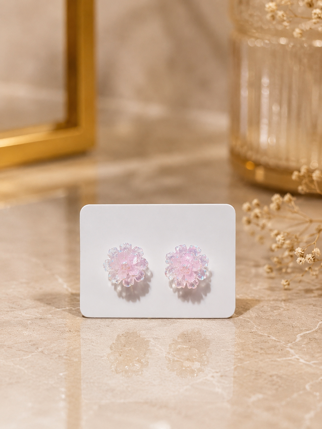 Pink Crystal Flower Stud Earrings – Sparkling Floral Design