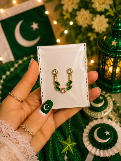 Q–Z Alphabet Kundan Flag Stickers | Green & White Initial Stickers | 14 August Special