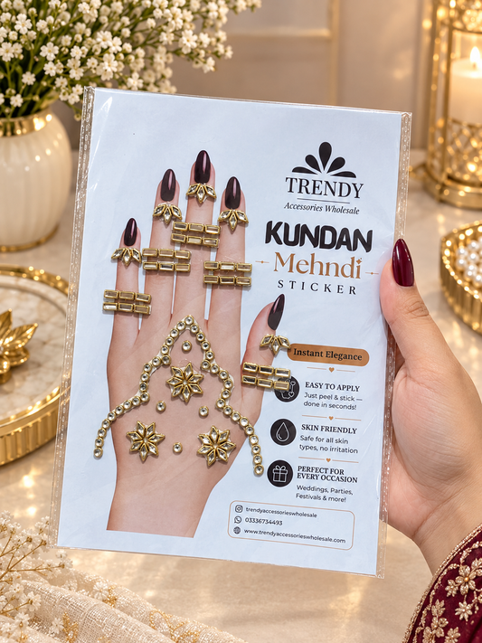 Design 21 | Luxury Gold Kundan Mehndi – Pointed Petal & Rectangle Bridal Style