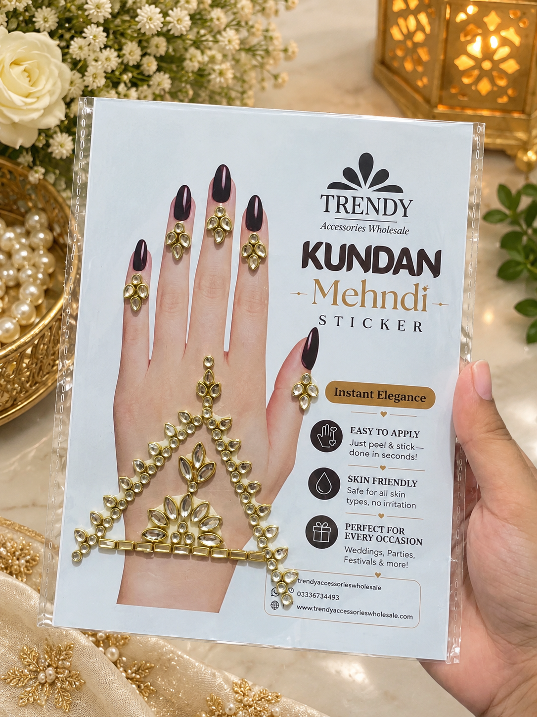 Design 35 | Royal Jhumka Hand Chain Kundan Mehndi – Traditional Hand Jewellery Design | Kundan Mehndi