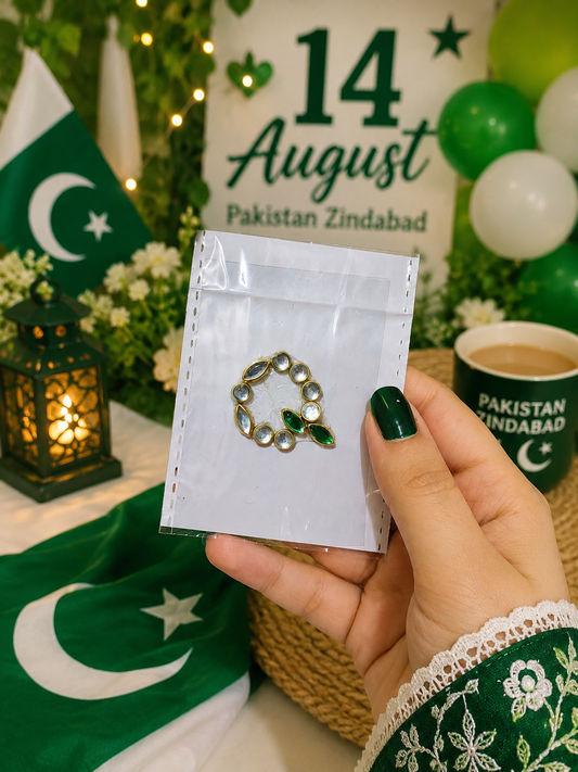 Q–Z Alphabet Kundan Flag Stickers | Green & White Initial Stickers | 14 August Special