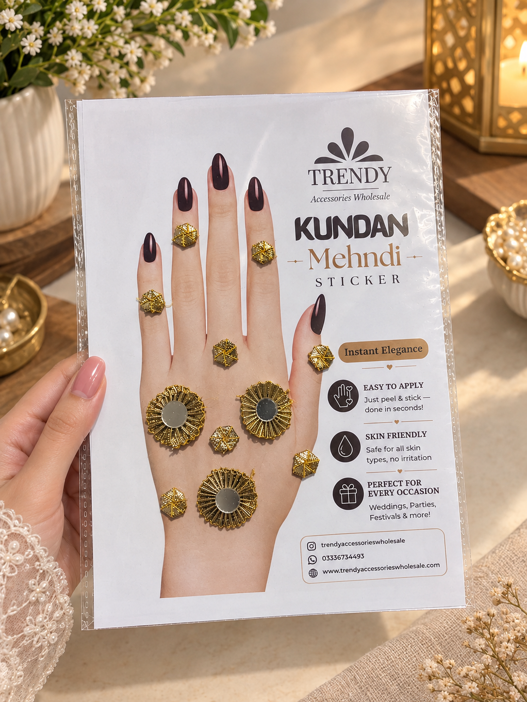 Design 27 | Gota Mehndi Kundan Hand Accessories Sticker | Bridal Mehndi Jewellery