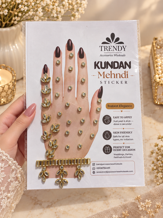 Design 28 |Pearl Kundan Mehndi Hand Accessories Sticker | Bridal Hand Jewellery