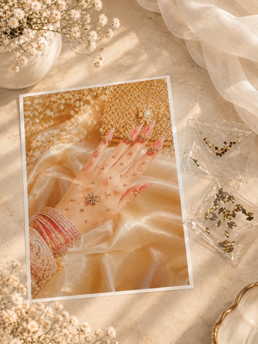 Design 15 |Premium Kundan Mehndi Pack-Fancy Hand Decoration Stones