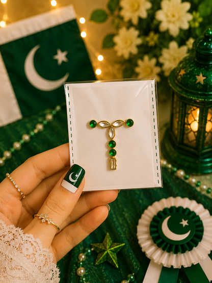 Q–Z Alphabet Kundan Flag Stickers | Green & White Initial Stickers | 14 August Special