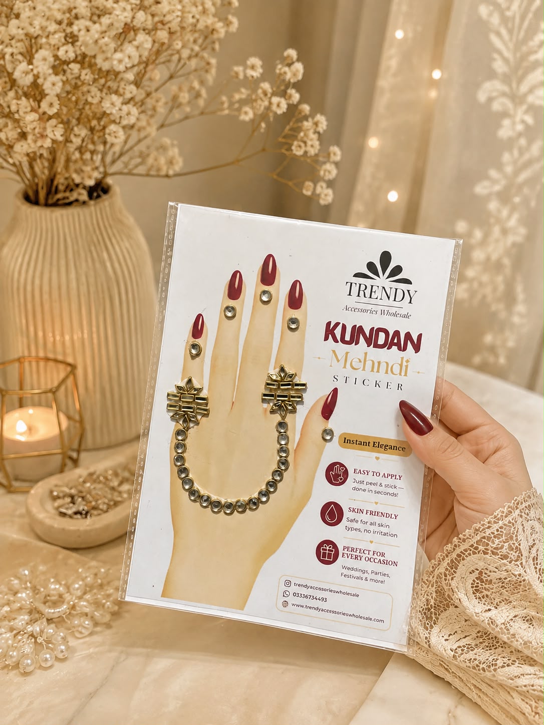 Design 19 |Elegant Gold Hand Chain Kundan Mehndi  Pack – Bridal Finger Jewellery Style