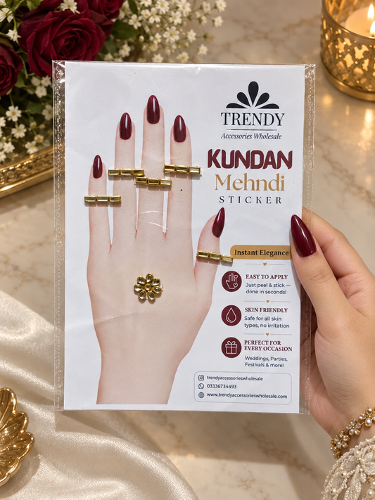 Design 34 | Royal Rectangle Kundan Mehndi | Bridal Hand Jewellery Sticker